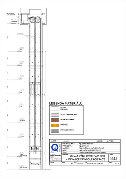 D.1.1.5 ŘEZ AA VÝTAHOVOU ŠACHTOU – STÁVAJÍCÍ STAV + BOURACÍ PRÁCE D.1.1.5 ŘEZ AA VÝTAHOVOU ŠACHTOU - STÁVAJÍCÍ STAV + BOURACÍ PRÁCE